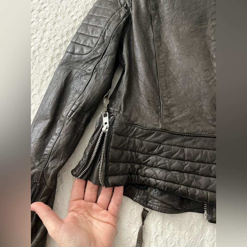 All Saints Slate Biker Spitalfields Jacks Place Leather Jacket - Picture 11 of 14